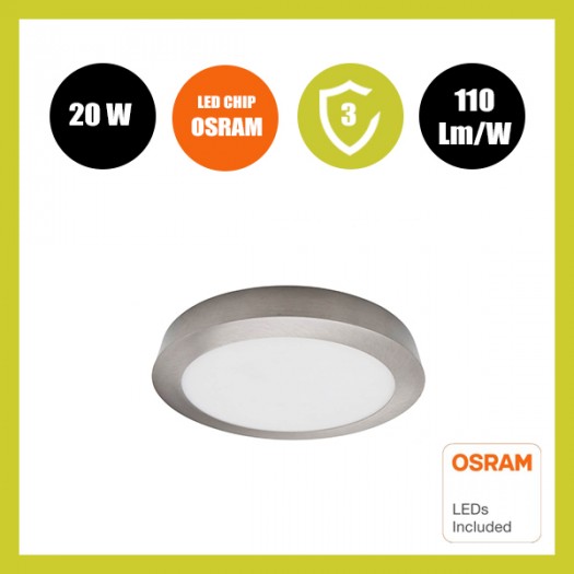 Plafonnier LED à surface circulaire inox 20W - CCT