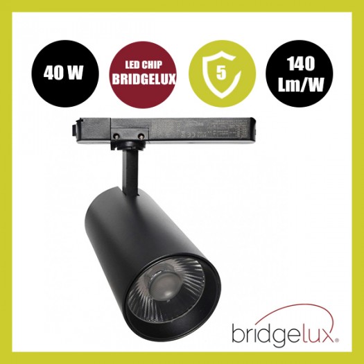 Foco LED 40W - 34W NEW MAYA Negro Carril Monofásico - CRI+92 - UGR13 -HIGH LUMEN 140Lm/W