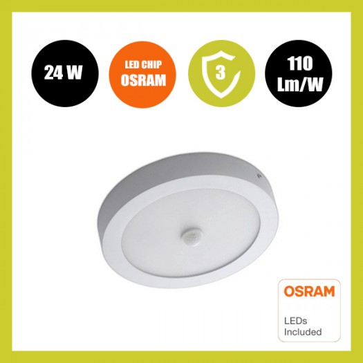 Plafón LED Superficie Circular 24W - 22W- 20W -18W Detector de Movimiento - 2700K+CCT - OSRAM CHIP
