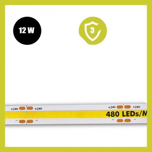 Tira LED COB 24V | 480 LED/m | 5m | FLIP CHIP | 1200Lm |12W/M | CRI90 | IP20