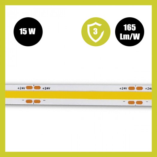 Tira LED COB 24V | 512 LED/M | 5m | FLIP CHIP | 1650Lm |15W/M | CRI90 | IP20