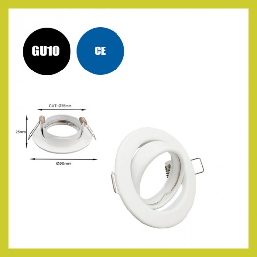 Aro Redondo Orientable Blanco Para Dicroica LED GU10 MR16 - Aluminio