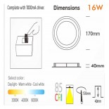 Downlight LED 16W Circular - OSRAM CHIP DURIS E 2835 - CCT - UGR19