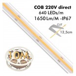 TIRA LED 220V COB 15W/M CORTE CADA 12CM IP65 10 METROS