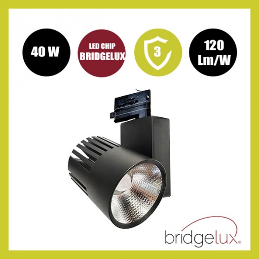 Foco LED 40W GRAZ Negro BRIDGELUX Chip Carril TRIFASICO CRI +90
