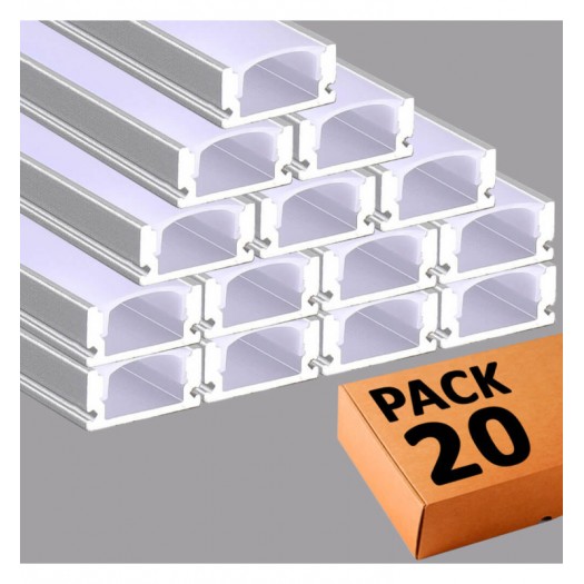 PACK - Perfil Aluminio 2 metros en superficie - U - para Tiras de LED