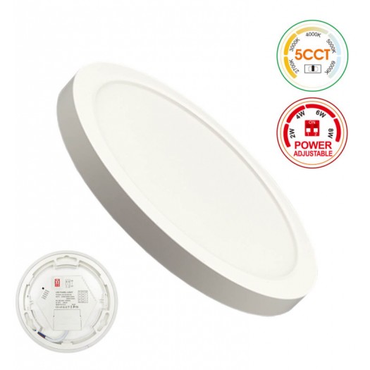 Plafón + Downlight LED - Circular- BONN Blanco - Potencia Ajustable 8W - 6W - 4W - 2W - 5CCT - SMD2835 140Lm/W - IP44