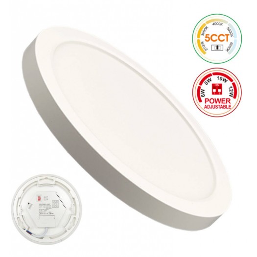 Plafón + Downlight LED - Circular- BONN Blanco - Potencia Ajustable 12W - 10W - 8W - 6W - 5CCT - SMD2835 140Lm/W - IP44