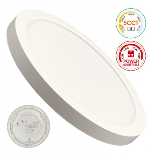 Plafón + Downlight LED - Circular- BONN Blanco - Potencia Ajustable 18W - 16W - 14W - 12W - 5CCT - SMD2835 140Lm/W - IP44